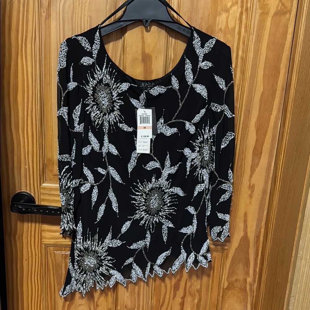 Black Asymmetrical Embellished Blouse